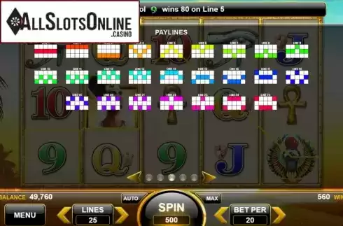 Paylines. Queen of Aten from Spin Games