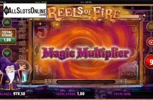 Magic multiplier screen. Reels of Fire from CORE Gaming