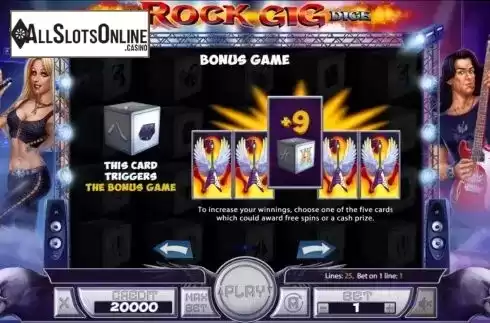 Bonus game screen. Rock Gig Dice from Mancala Gaming