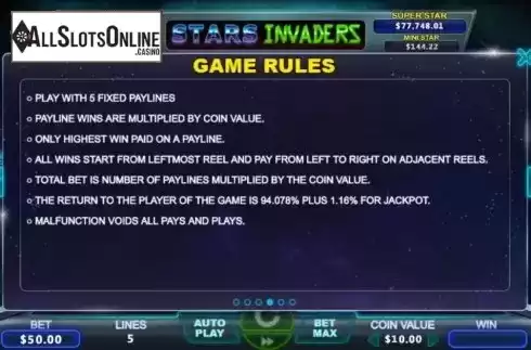Game Rules. Stars Invaders from The Stars Group