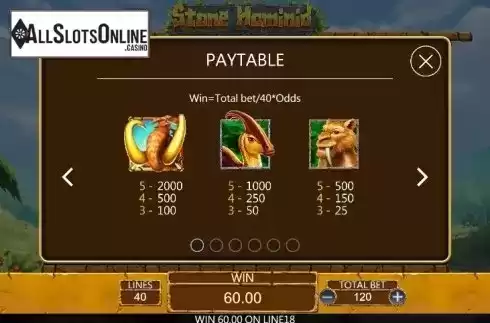 Paytable 1. Stone Hominid from Dragoon Soft