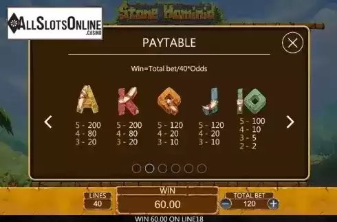 Paytable 2. Stone Hominid from Dragoon Soft