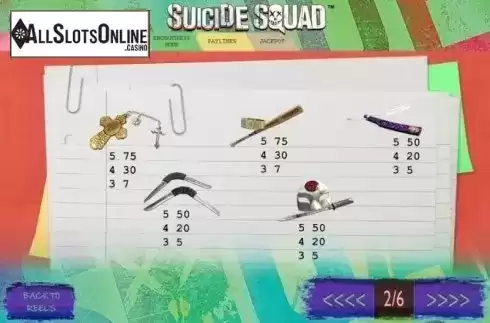 Paytable 2. Suicide Squad from Ash Gaming
