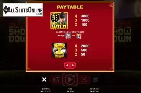 Paytable . Sumo Showdown from OneTouch