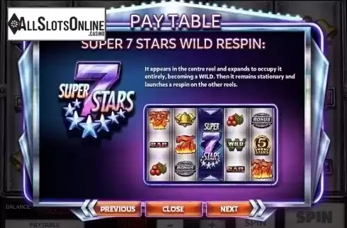 Paytable 2. Super 7 Stars from Red Rake