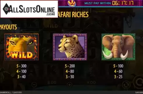 Paytable 1. Safari Riches from 888 Gaming