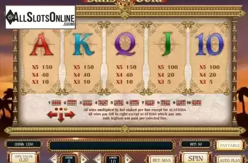 Paytable 3. Sails of Gold from Play'n Go