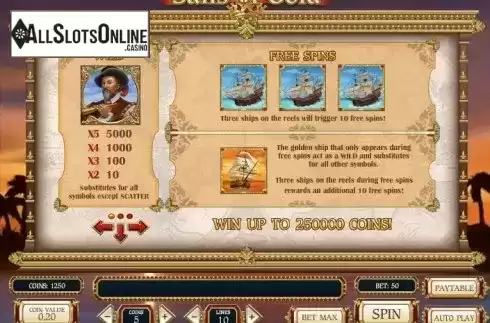 Paytable 1. Sails of Gold from Play'n Go