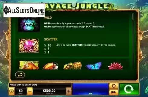 Paytable 1. Savage Jungle from Playtech