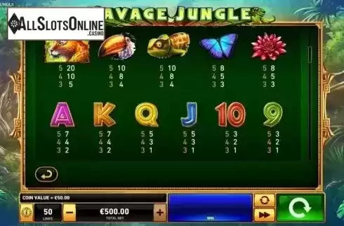Paytable 2. Savage Jungle from Playtech