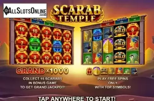 Start Screen. Scarab Temple from Booongo