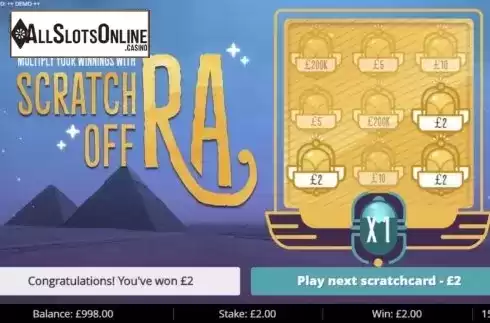Win Screen. Scratch off Ra from Gluck Games