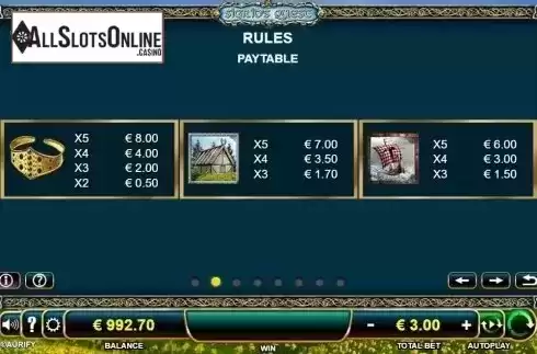Paytable 2. Sigrids Quest from Aurify Gaming