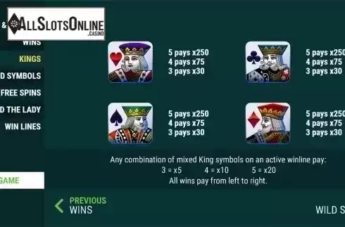 Paytable 3. Slots 4 Kings from Slot Factory