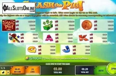 Paytable 1. Smash the Pig from IGT