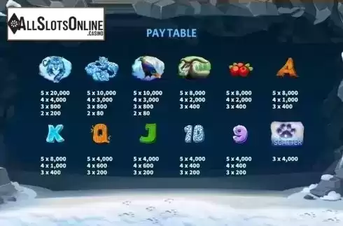 Paytable. Snow Leopards from KA Gaming