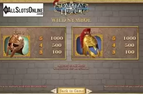 Paytable 1. Sparta's Honor from SimplePlay