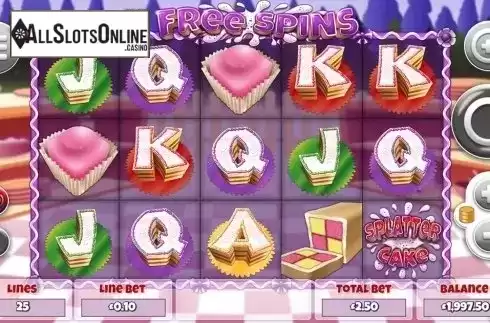 Free Spins Screen. Splatter Cake from Mutuel Play