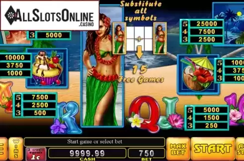 Paytable . Tahiti Breeze from Noble Gaming