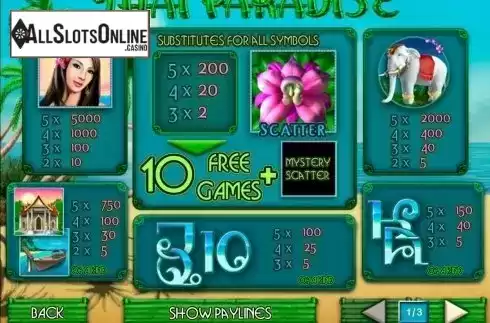 Paytable 1. Thai Paradise from Playtech
