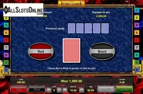 Gamble screen. The Euro Game from Novomatic