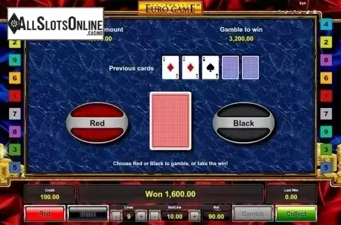 Gamble win screen. The Euro Game from Novomatic