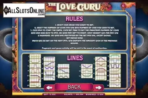 Paytable 5. The Love Guru from iSoftBet