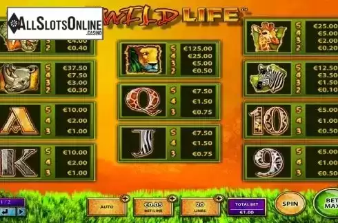 Paytable 1. The Wild Life from IGT
