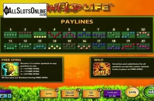 Paytable 2. The Wild Life from IGT