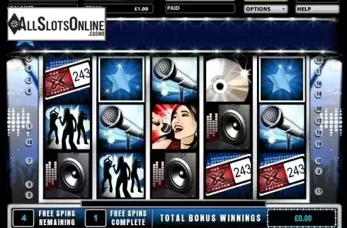 Free Spins Screen. The X Factor from Gamesys