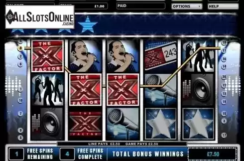 Free Spins Win Screen. The X Factor from Gamesys