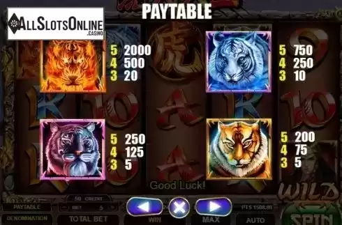 Paytable 2. Tiger Warrior from Spadegaming
