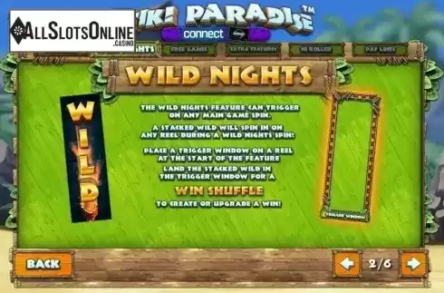 Paytable Wild Nights. Tiki Paradise from Playtech