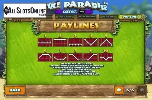 Paytable paylines. Tiki Paradise from Playtech