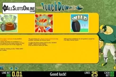 Paytable 2. Touch Down HD from World Match