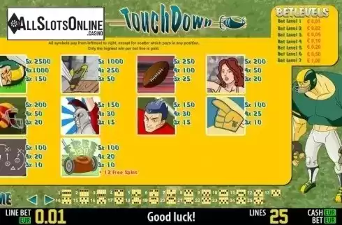 Paytable 1. Touch Down HD from World Match