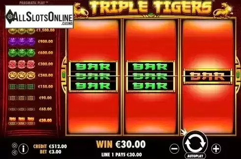 Win screen. Triple Tigers from Pragmatic Play