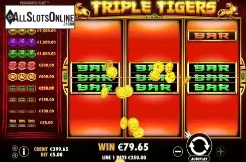 Big win screen. Triple Tigers from Pragmatic Play