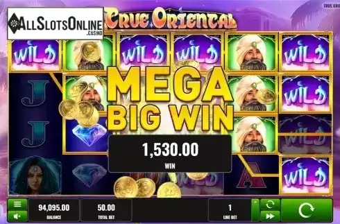 Mega big win screen. True Oriental from Playreels