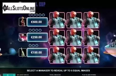 Bonus game screen. Universal Cup from Leander Games