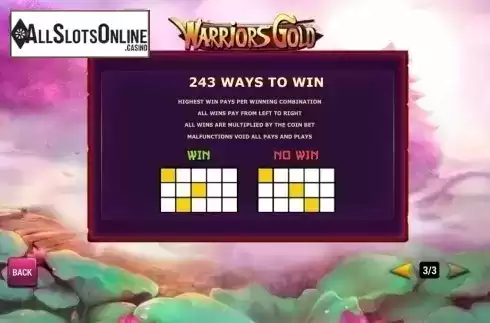 Paytable 3. Warriors Gold from Playtech