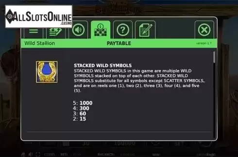 Paytable . Wild Stallion from StakeLogic