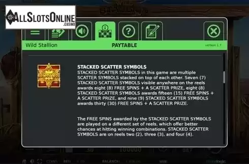 Paytable 2. Wild Stallion from StakeLogic