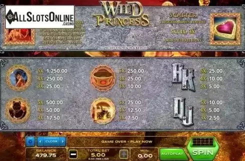 Paytable. Wild Princess (Xplosive Slots Group) from Xplosive Slots Group