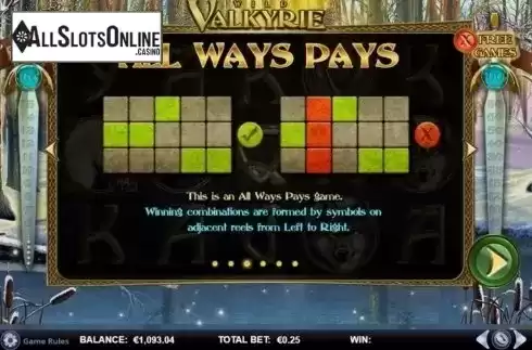 Paylines. Wild Valkyrie from GamesLab