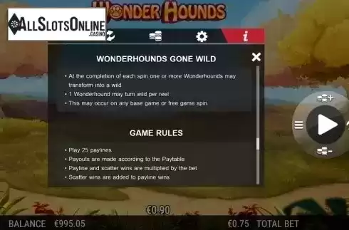 Paytable 5. Wonder Hounds from NextGen