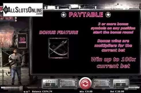 Paytable 4. Zombie Escape from Join Games