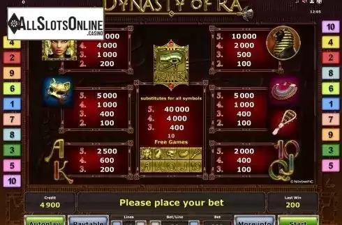 Paytable 1. Dynasty of Ra™ from Greentube