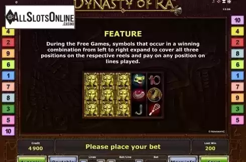 Paytable 2. Dynasty of Ra™ from Greentube