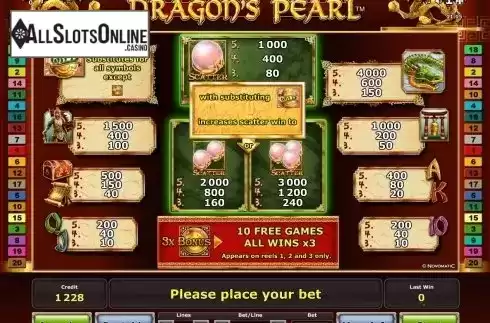 Paytable 1. Dragons Pearl (Green Tube) from Greentube